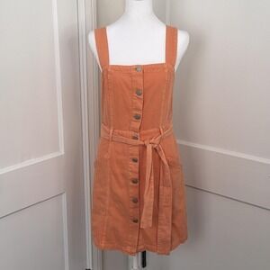 Habitual Dress Womens Small Orange Cotton Denim Smocked Overall Sundress Mini